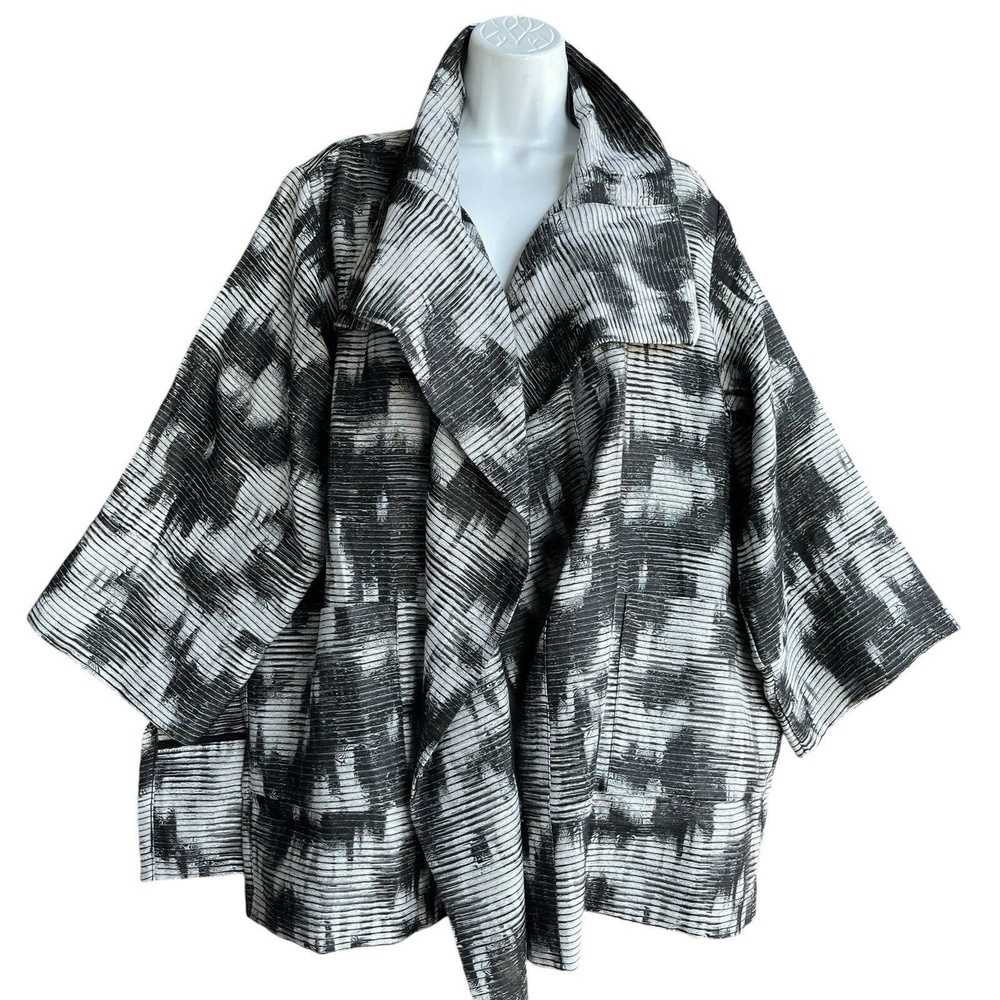 MarlaWynne Waves Burnout Kabuki Topper Inky Black Lagenlook Open Front Size XL